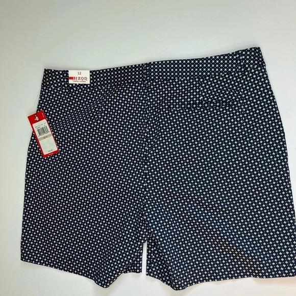 Izod Athletic Cotton Spandex Sporty Golf Print Pattern Shorts Navy+ Wht - Picture 2 of 5